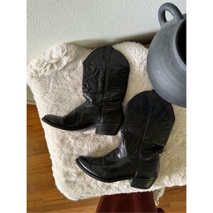 Abilene Womens Black Sage Leather Pull On Cowboy Western Boots Size 9